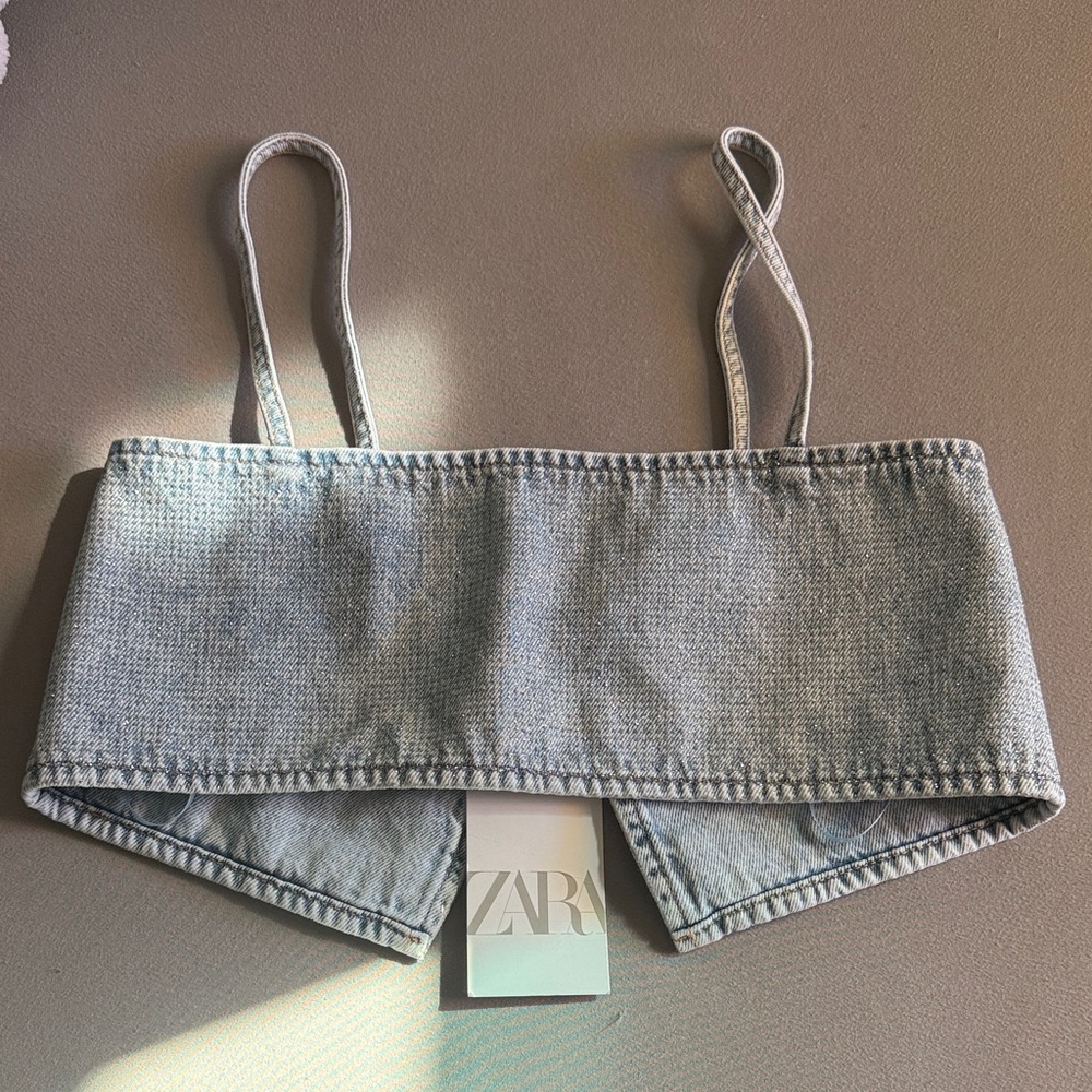 Zara Sky Blue Denim Sparkles CropTop